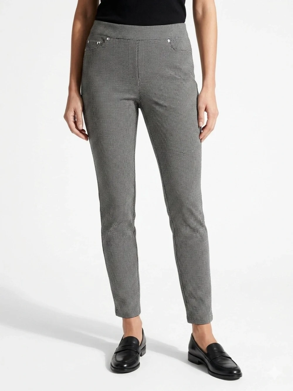 Michael Kors Black White Houndstooth Pull On Stretch Pants L Large EUC DDR $74